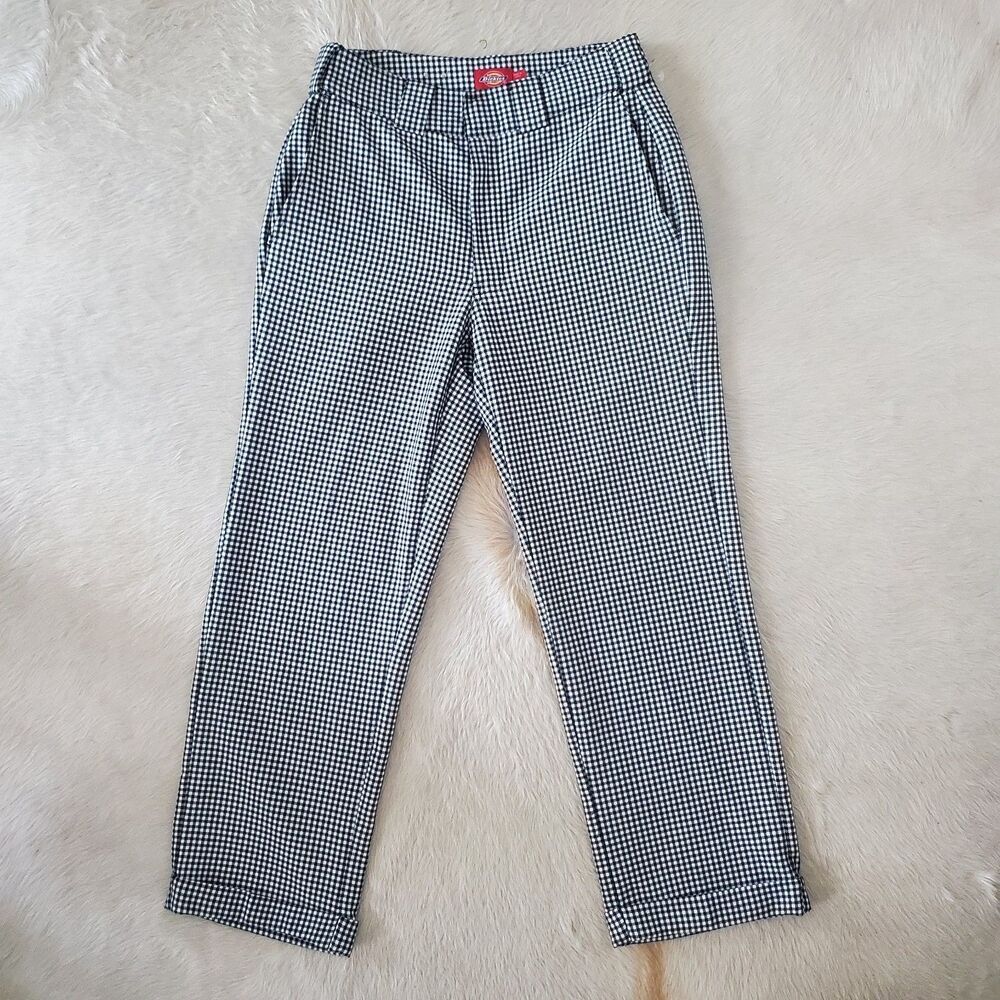 Dickies Women's Pants Size 1 Black White Gingham Cropped Rolled Hem Vintage Vibe